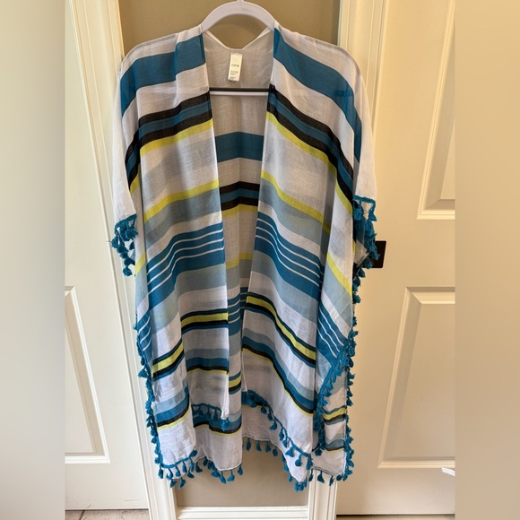 Striped Blue and Yellow Kimono / Swim Cover Up - Picture 1 of 3